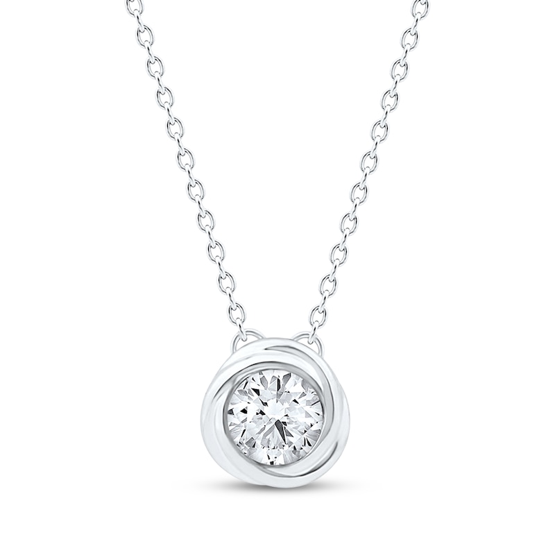 Main Image 1 of Diamond Solitaire Swirl Frame Necklace 1/3 ct tw 10K White Gold 18" (I/I2)