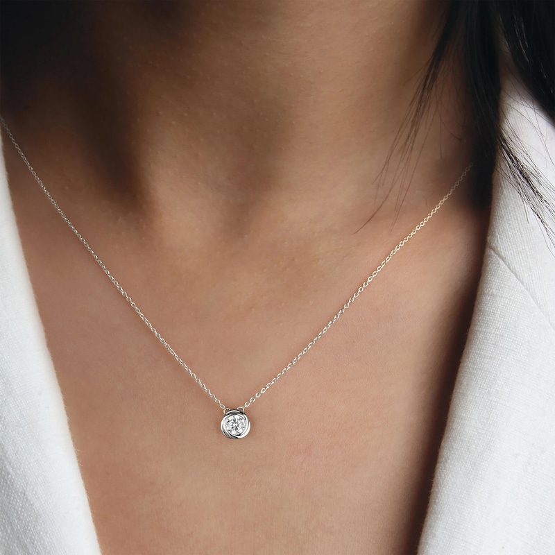 Main Image 4 of Diamond Solitaire Swirl Frame Necklace 1/3 ct tw 10K White Gold 18" (I/I2)