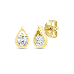 Diamond Solitaire Teardrop Frame Earrings 1/2 ct tw 10K Yellow Gold (I/I2)