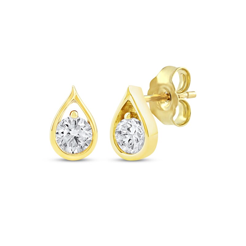 Main Image 1 of Diamond Solitaire Teardrop Frame Earrings 1/2 ct tw 10K Yellow Gold (I/I2)