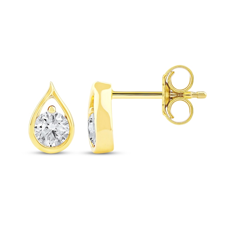 Main Image 3 of Diamond Solitaire Teardrop Frame Earrings 1/2 ct tw 10K Yellow Gold (I/I2)