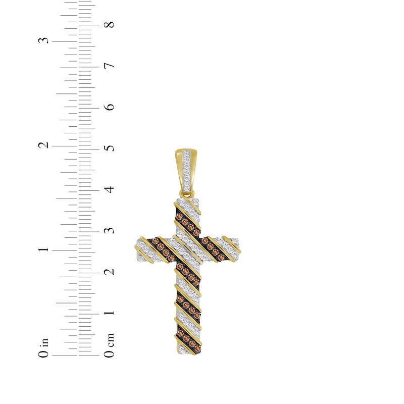 Main Image 3 of Men's Brown & White Diamond Cross Charm 1 ct tw 10K Yellow Gold