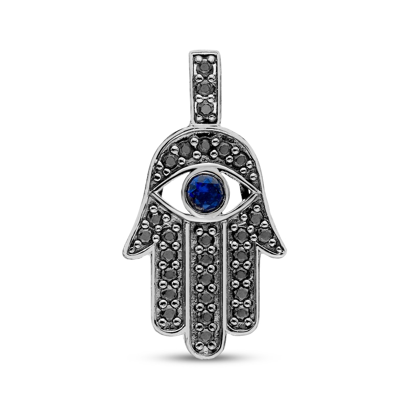 Main Image 1 of Men's Blue Lab-Created Sapphire & Black Diamond Hamsa Charm 1/2 ct tw Black Rhodium-Plated Sterling Silver