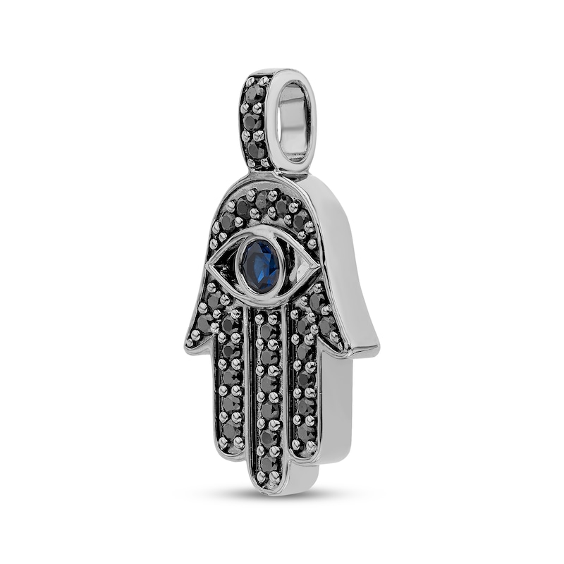 Main Image 2 of Men's Blue Lab-Created Sapphire & Black Diamond Hamsa Charm 1/2 ct tw Black Rhodium-Plated Sterling Silver