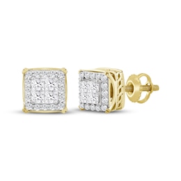 KAY Lab-Grown Diamonds Men's Multi-Stone Square Stud Earrings 1 ct tw 10K Yellow Gold