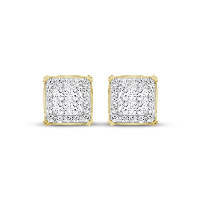 Main Image 2 of KAY Lab-Grown Diamonds Men's Multi-Stone Square Stud Earrings 1 ct tw 10K Yellow Gold