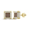 Thumbnail Image 1 of Men's Brown & White Multi-Diamond Square Stud Earrings 1/4 ct tw 10K Yellow Gold