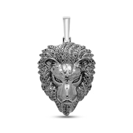 Men's Black Diamond Lion's Head Charm 1 ct tw Sterling Silver & Black Rhodium