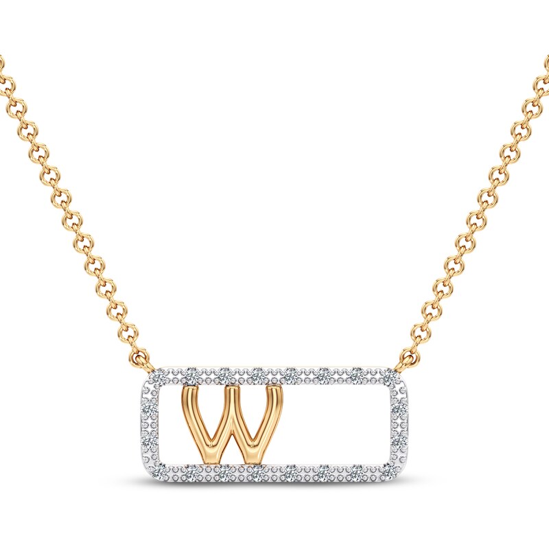 Main Image 1 of Diamond W Initial Rectangle Necklace 1/10 ct tw 10K Yellow Gold 18"