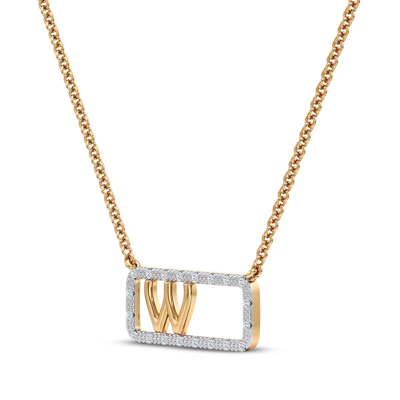 Main Image 2 of Diamond W Initial Rectangle Necklace 1/10 ct tw 10K Yellow Gold 18"