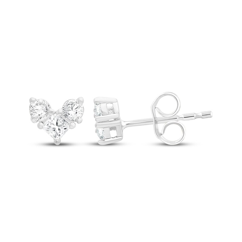Main Image 1 of KAY Lab-Grown Diamonds Princess & Round-Cut Three-Stone Stud Earrings 1/4 ct tw 14K White Gold