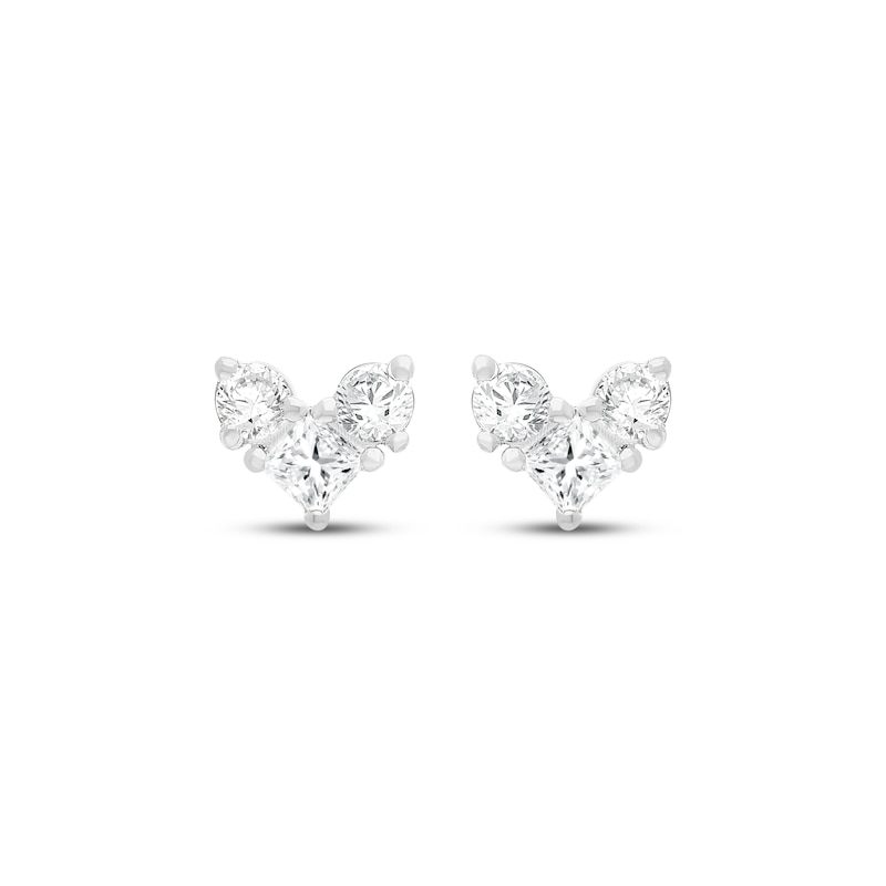 Main Image 2 of KAY Lab-Grown Diamonds Princess & Round-Cut Three-Stone Stud Earrings 1/4 ct tw 14K White Gold