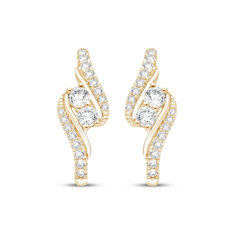 Main Image 2 of KAY Lab-Grown Diamonds Bypass Hoop Earrings 1 ct tw 14K Yellow Gold