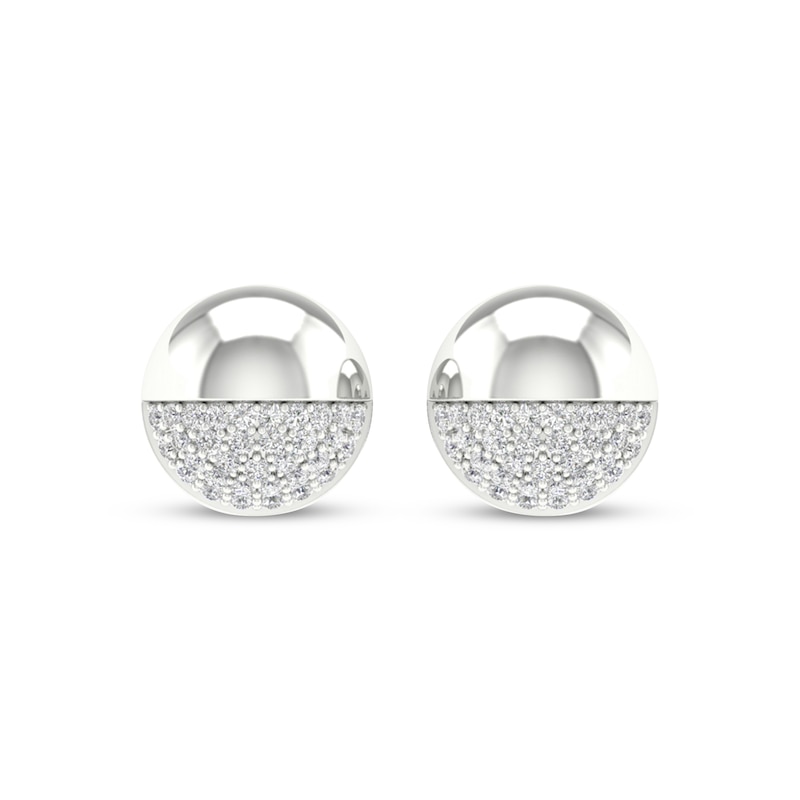 Main Image 2 of Diamond Half & Half Ball Stud Earrings 1/4 ct tw Sterling Silver