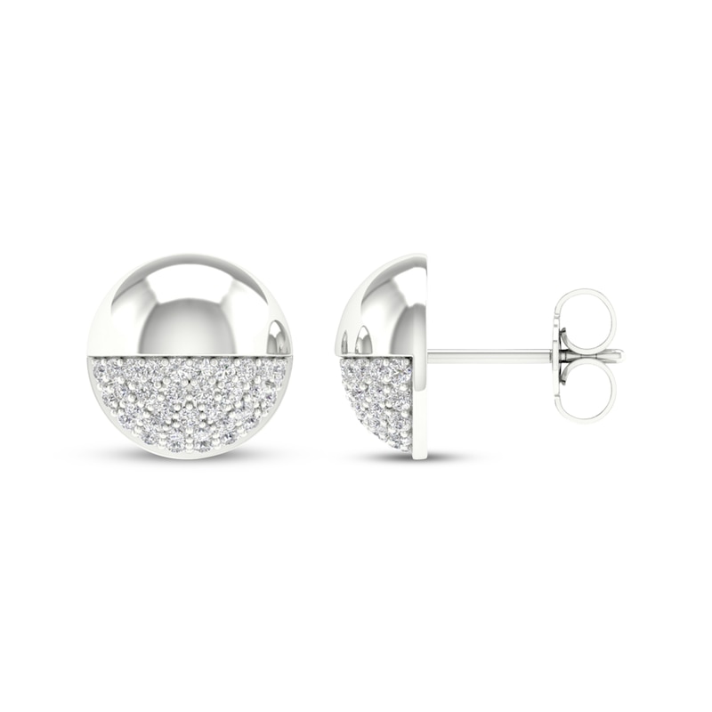 Main Image 3 of Diamond Half & Half Ball Stud Earrings 1/4 ct tw Sterling Silver