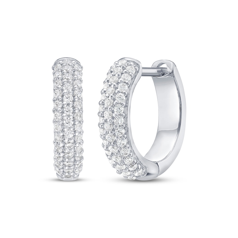 Main Image 1 of Men's Diamond Three-Row Huggie Hoop Earrings 1/2 ct tw Sterling Silver
