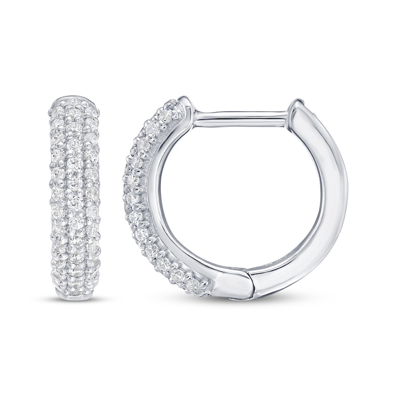 Main Image 3 of Men's Diamond Three-Row Huggie Hoop Earrings 1/2 ct tw Sterling Silver