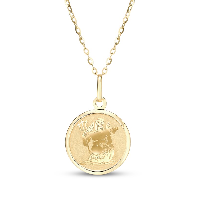 Main Image 1 of Zodiac Aquarius Medallion Necklace 14K Yellow Gold 18"
