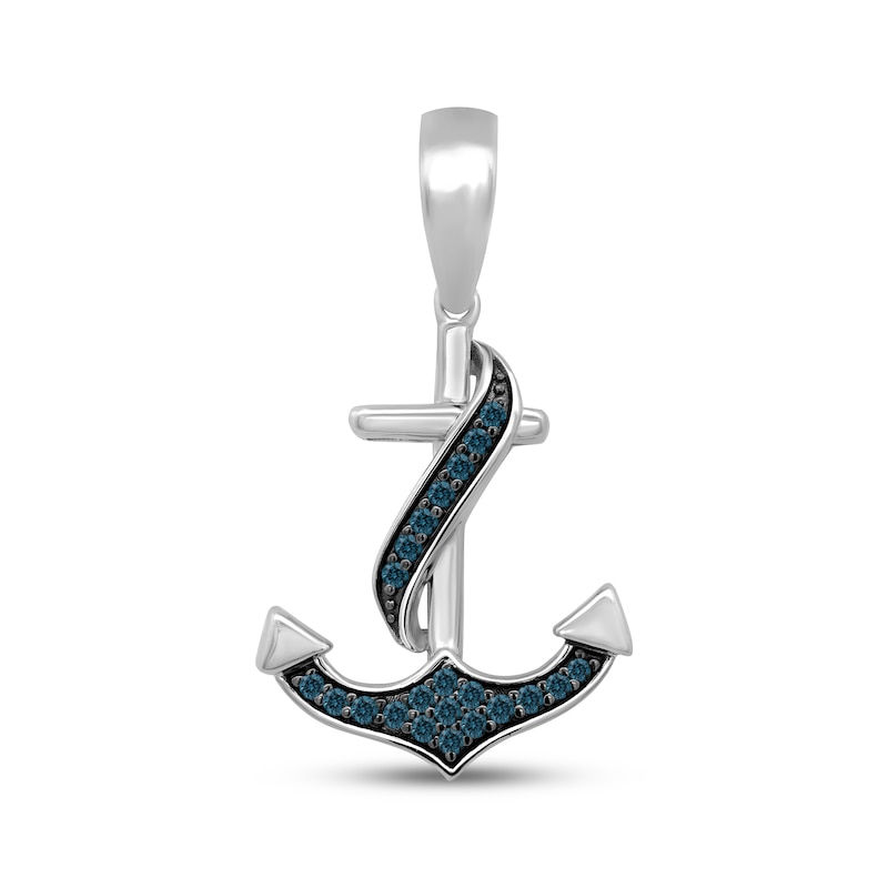 Main Image 1 of Men's Blue Diamond Anchor Charm 1/20 ct tw Sterling Silver