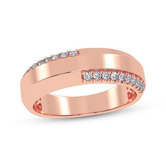 Adore Men's Diamond Asymmetric Wedding Band 1/4 ct tw 14K Rose Gold