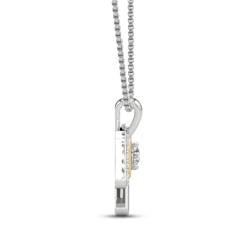 Main Image 2 of White Lab-Created Sapphire Aquarius Zodiac Symbol Necklace Sterling Silver & 10K Yellow Gold 18"
