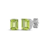 Thumbnail Image 1 of Emerald-Cut Peridot & White Lab-Created Sapphire Hidden Halo Stud Earrings Sterling Silver
