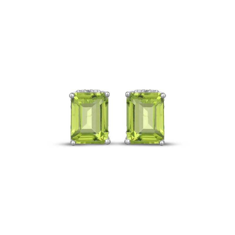 Main Image 2 of Emerald-Cut Peridot & White Lab-Created Sapphire Hidden Halo Stud Earrings Sterling Silver