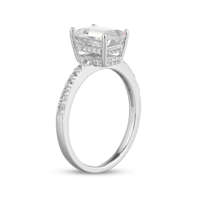 Main Image 2 of Emerald-Cut White Lab-Created Sapphire Hidden Halo Ring Sterling Silver