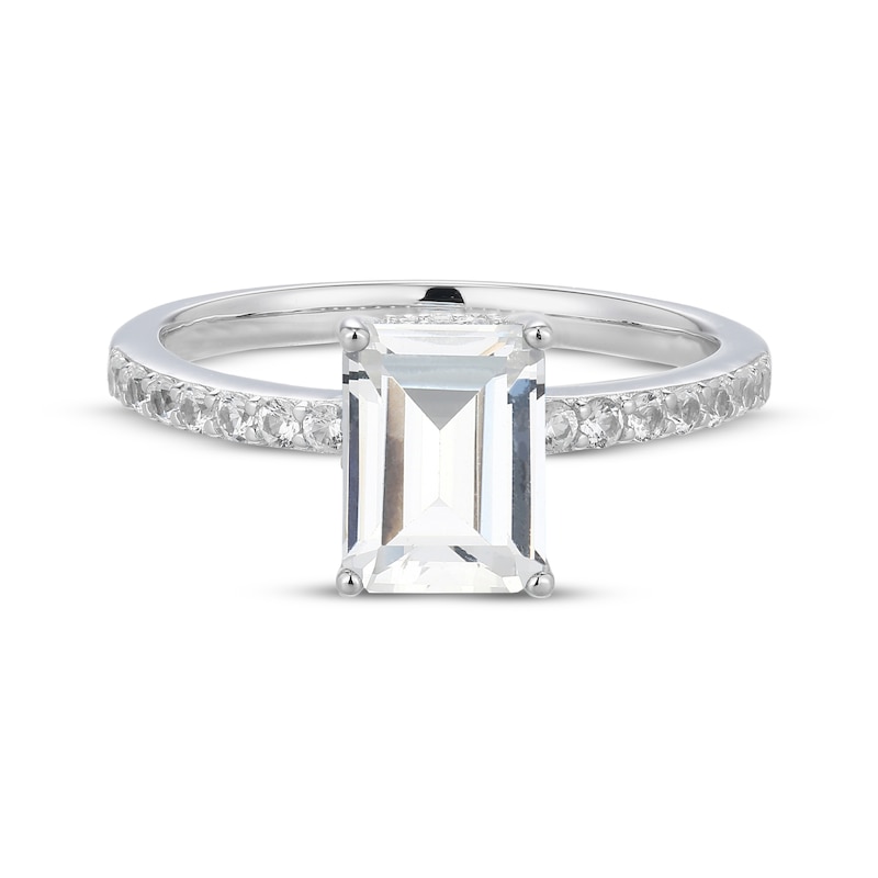 Main Image 3 of Emerald-Cut White Lab-Created Sapphire Hidden Halo Ring Sterling Silver