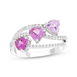 Heart-Shaped Pink Lab-Created Sapphire & White Lab-Created Sapphire Ring Sterling Silver