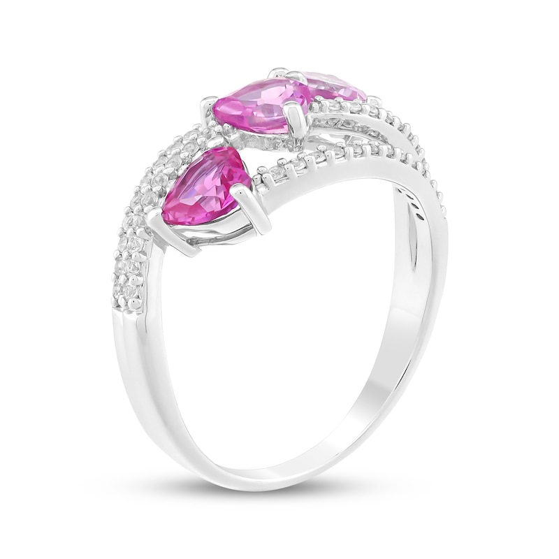 Main Image 2 of Heart-Shaped Pink Lab-Created Sapphire & White Lab-Created Sapphire Ring Sterling Silver