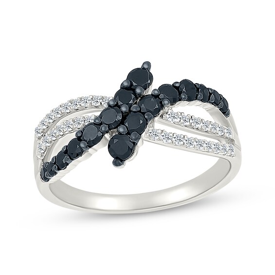 Black & White Diamond Graduated Bypass Fashion Ring 3/4 ct tw Sterling Silver