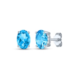 Oval-Cut Swiss Blue Topaz & White Lab-Created Sapphire Stud Earrings Sterling Silver
