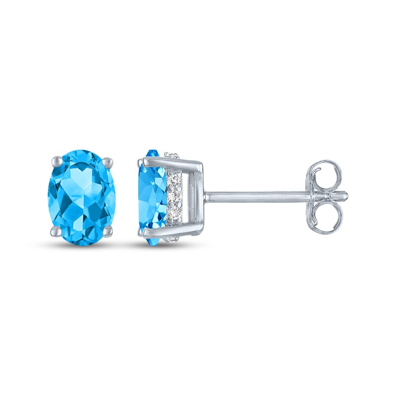 Main Image 3 of Oval-Cut Swiss Blue Topaz & White Lab-Created Sapphire Stud Earrings Sterling Silver