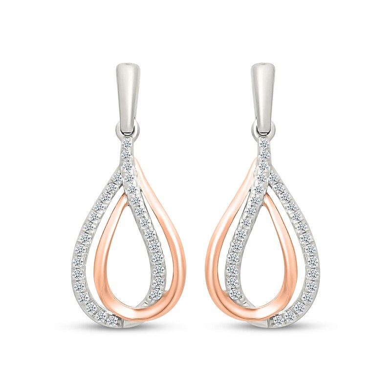 Main Image 2 of Diamond Double Teardrop Earrings 1/5 ct tw Sterling Silver & 10K Rose Gold