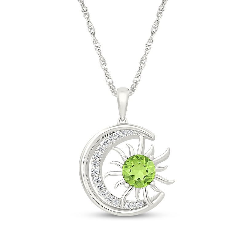 Main Image 1 of Peridot & White Lab-Created Sapphire Crescent Moon & Sun Necklace Sterling Silver 18"