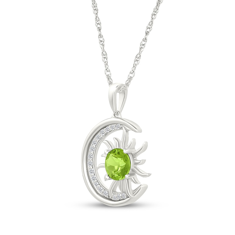 Main Image 2 of Peridot & White Lab-Created Sapphire Crescent Moon & Sun Necklace Sterling Silver 18"