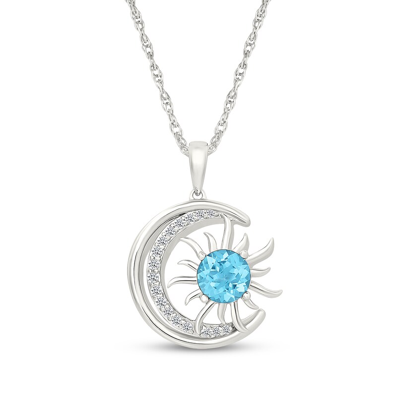 Main Image 1 of Swiss Blue Topaz & White Lab-Created Sapphire Crescent Moon & Sun Necklace Sterling Silver 18"