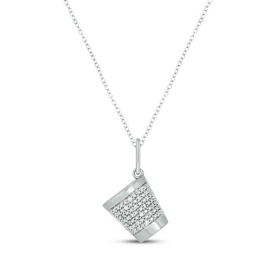 Diamond Shot Glass Necklace 1/20 ct tw Sterling Silver 18"
