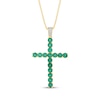 Thumbnail Image 1 of Men's Lab-Created Emerald & White Lab-Created Sapphire Cross Necklace 10K Yellow Gold 22"