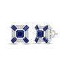 Thumbnail Image 1 of Men's Square-Cut Blue Lab-Created Sapphire & White Lab-Created Sapphire Stud Earrings 10K White Gold