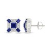 Thumbnail Image 3 of Men's Square-Cut Blue Lab-Created Sapphire & White Lab-Created Sapphire Stud Earrings 10K White Gold