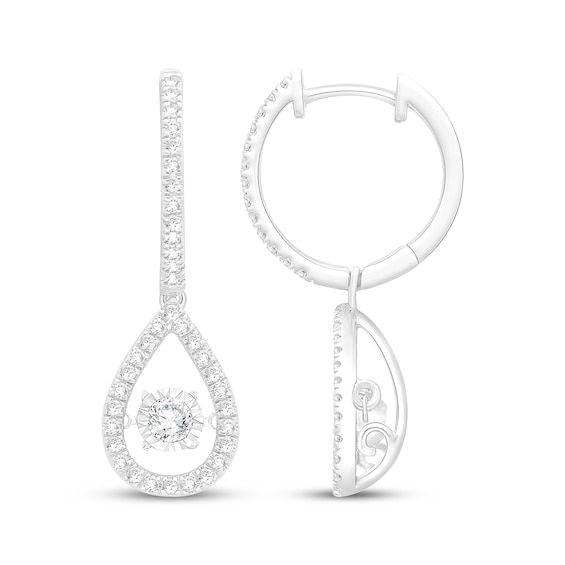 Unstoppable Love Diamond Teardrop Dangle Hoop Earrings 1/2 ct tw 10K White Gold