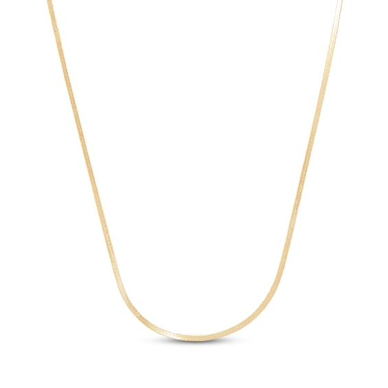 1.1mm Herringbone Chain Necklace Hollow 14K Yellow Gold 18"