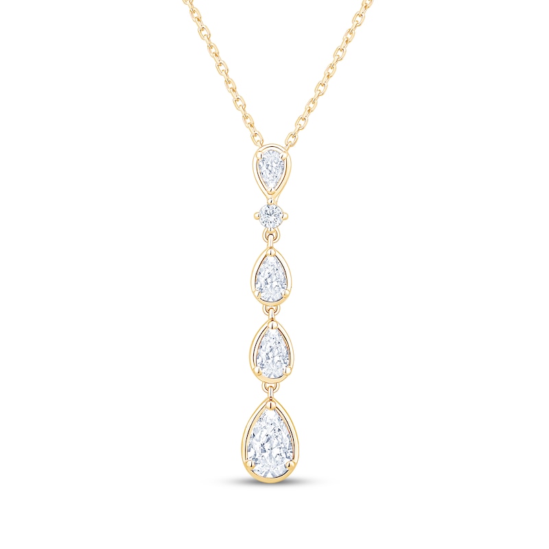 Main Image 1 of KAY Lab-Grown Diamonds Pear-Shaped & Round-Cut Drop Necklace 1 ct tw 14K Yellow Gold 18"