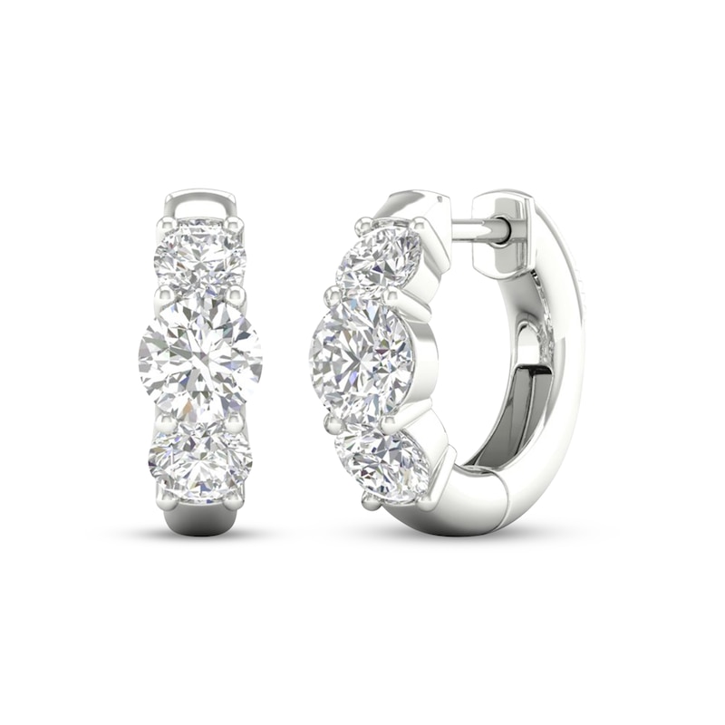 Main Image 1 of KAY Lab-Grown Diamonds Three-Stone Huggie Hoop Earrings 3 ct tw 10K White Gold