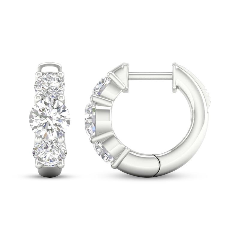 Main Image 3 of KAY Lab-Grown Diamonds Three-Stone Huggie Hoop Earrings 3 ct tw 10K White Gold