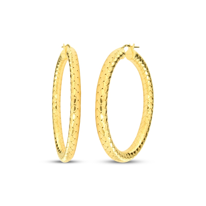 Main Image 1 of Diamond-Cut Hoop Earrings 24K Yellow Gold Vermeil Sterling Silver 50mm