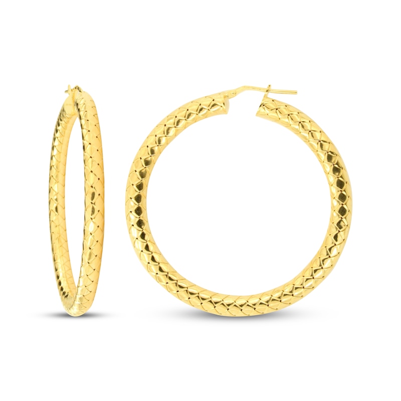 Main Image 3 of Diamond-Cut Hoop Earrings 24K Yellow Gold Vermeil Sterling Silver 50mm