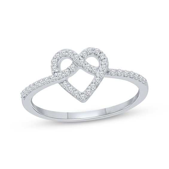 Diamond Heart Knot Ring 1/5 ct tw Sterling Silver